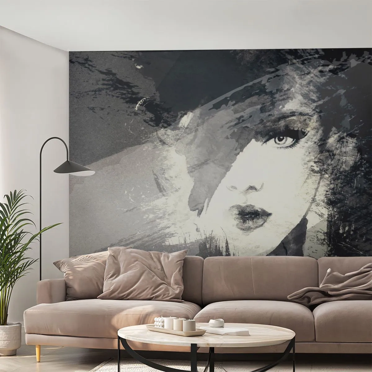 Fototapeta Standard Eco - Abstraktní portrét ženy v černobílých odstínech - 100x70cm - Za šedým závojem - Moderní nástěnná dekorace do obývacího pokoje a ložnice ARTTOR
