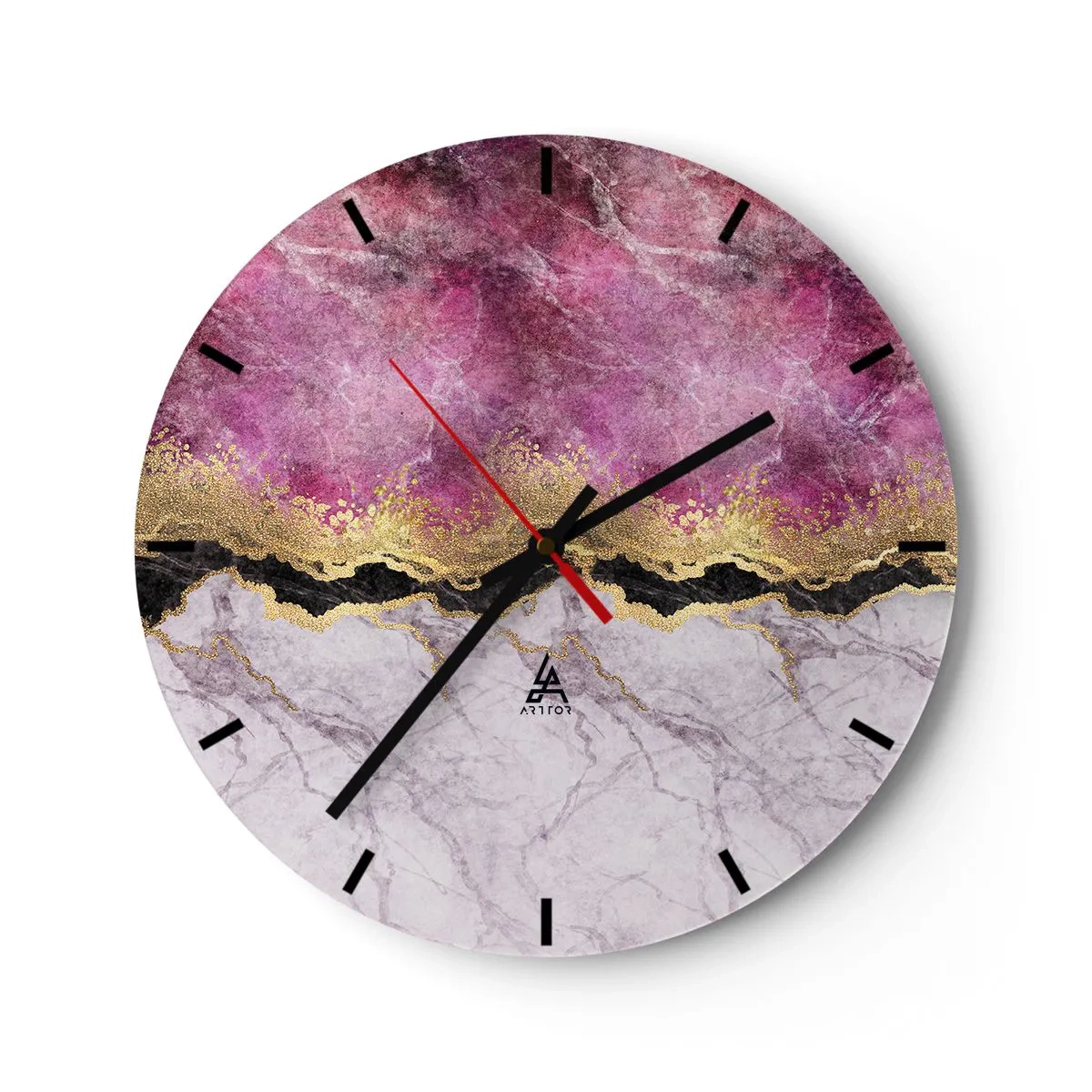 Nástěnné hodiny - Baletka skáče s tekoucí růžovou látkou - 30x30cm - Na hranici - Moderní nástěnná dekorace do obývacího pokoje, kuchyně a ložnice ARTTOR