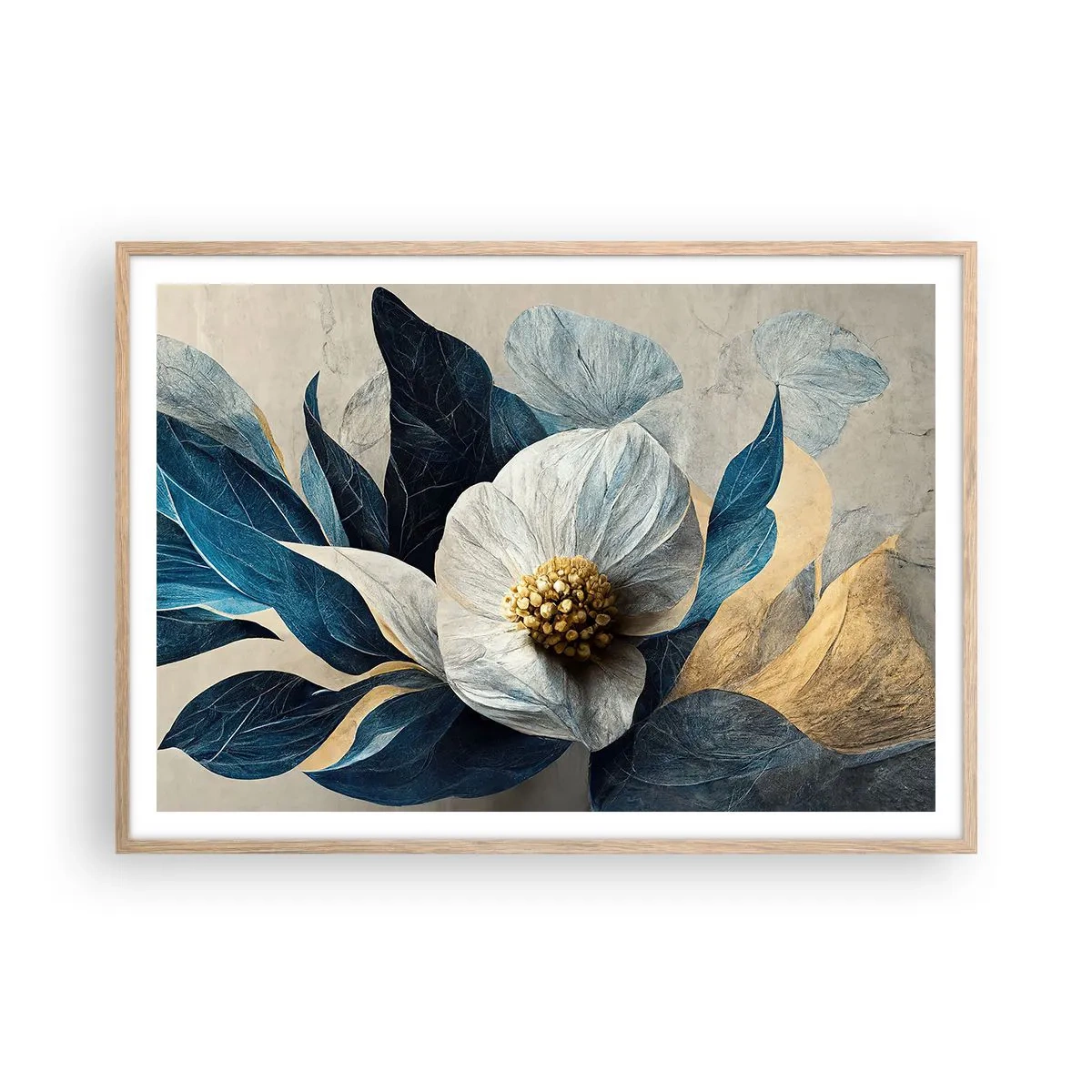 Plakát v rámu světlý dub - Zlaté srdce - 100x70 cm