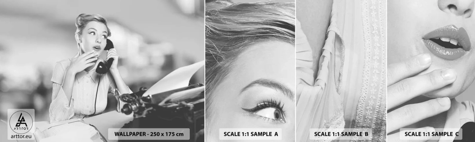 Fototapeta Vzorek Standard Eco - Halo, tady jsou 50. léta. - Vinobraní, Černý a bílý, Retro - 100x30 cm