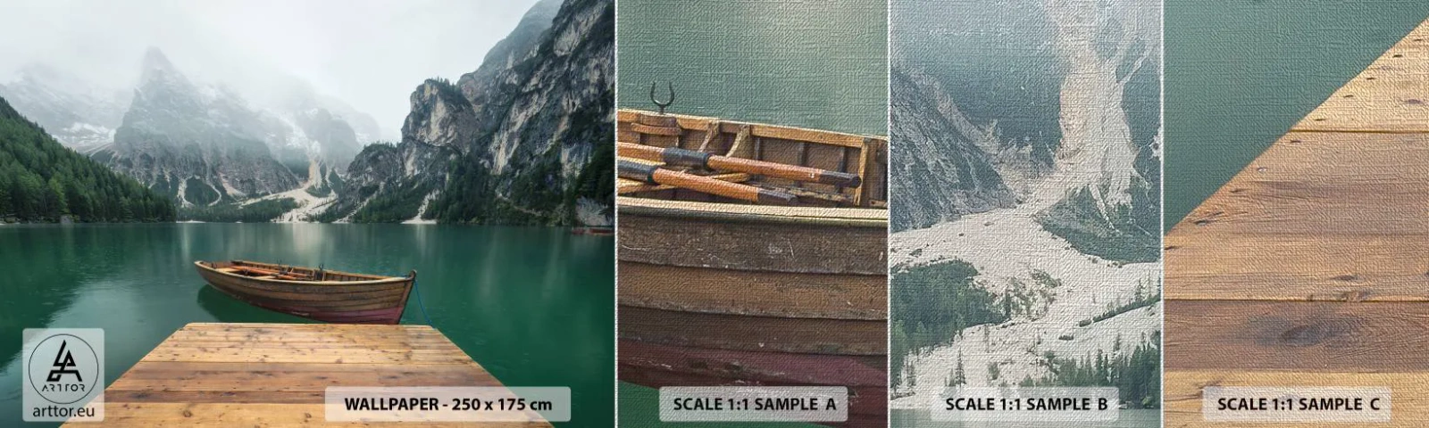 Vzor Fototapety Premium Canvas - „Hrdé skály vepředu“ - Krajina, hory, jezero - 100x30 cm