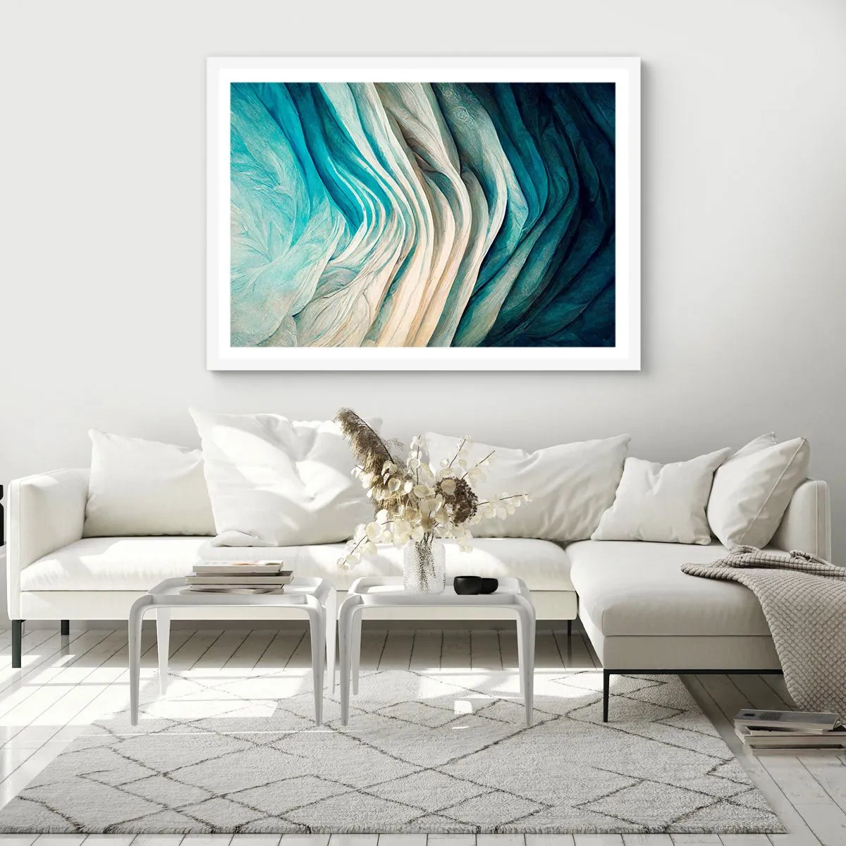 Plakát v bílém rámu - Modrá neukojitelnost - 70x50 cm