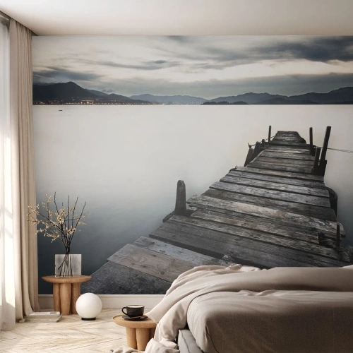 Fototapeta Samolepicí Deluxe Sticker - Ponořit se do klidu - Krajina, jezero, Dřevěný most - 100x70 cm