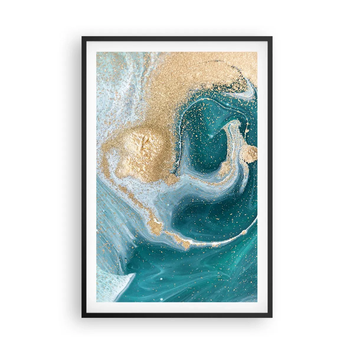 Plakát v černém rámu - Vír zlaté a tyrkysové - 61x91 cm