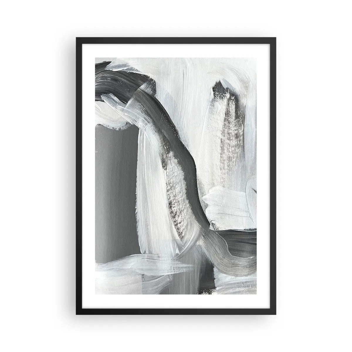 Plakát v černém rámu - Abstraktní kompozice černé, bílé a šedé - 50x70cm - Pevným pohybem - Moderní nástěnná dekorace do obývacího pokoje a ložnice ARTTOR