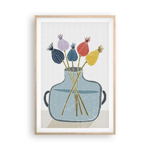 Plakát v rámu světlý dub - Makové květy - 61x91 cm