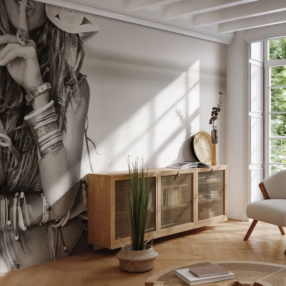 Fototapeta Premium Canvas - Jako dívka - Žena, Boho, Vinobraní - 250x175 cm