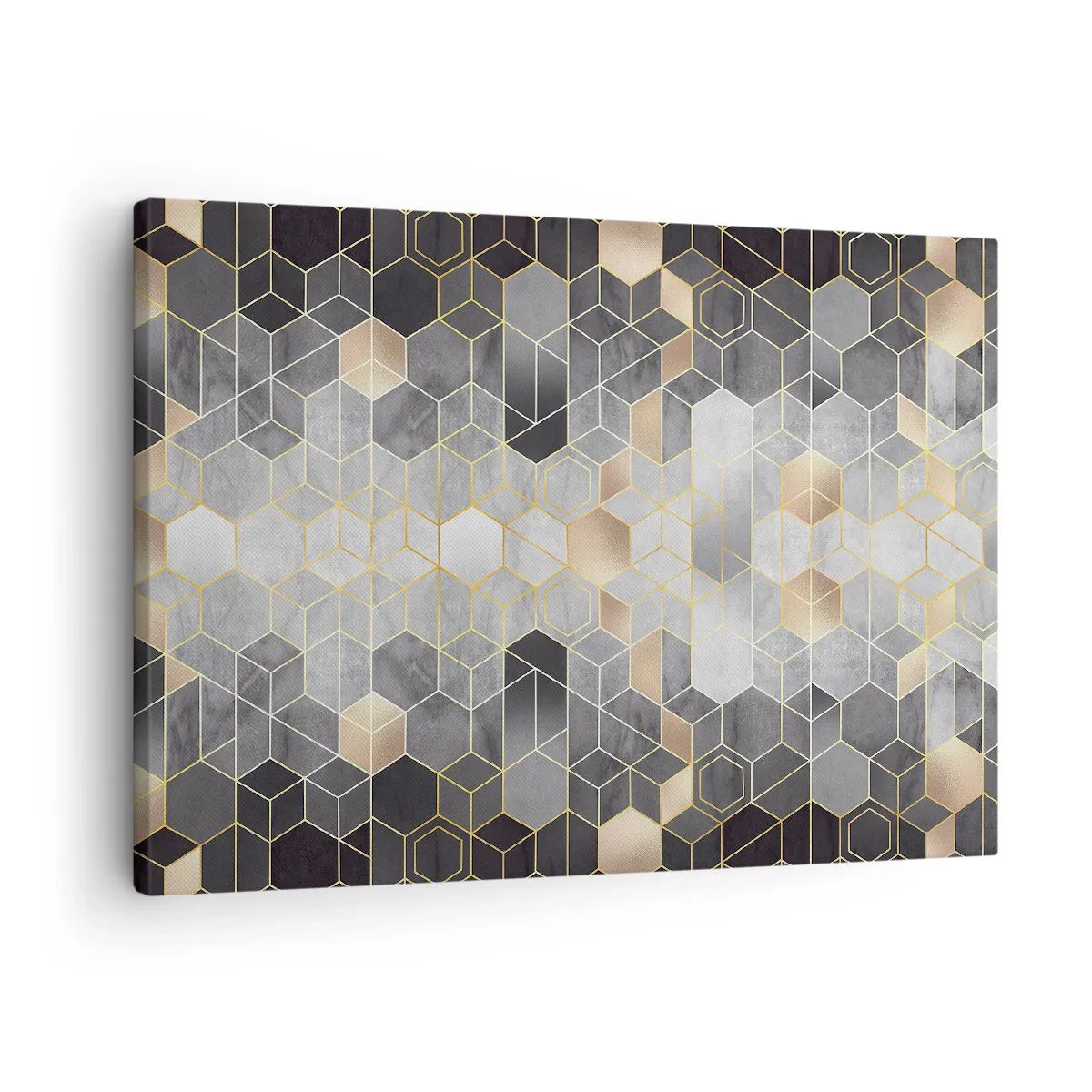 Obraz na plátně - Geometrický vzor ve zlatých odstínech - 70x50cm - Diamantová kompozice - Moderní nástěnná dekorace do obývacího pokoje a ložnice ARTTOR