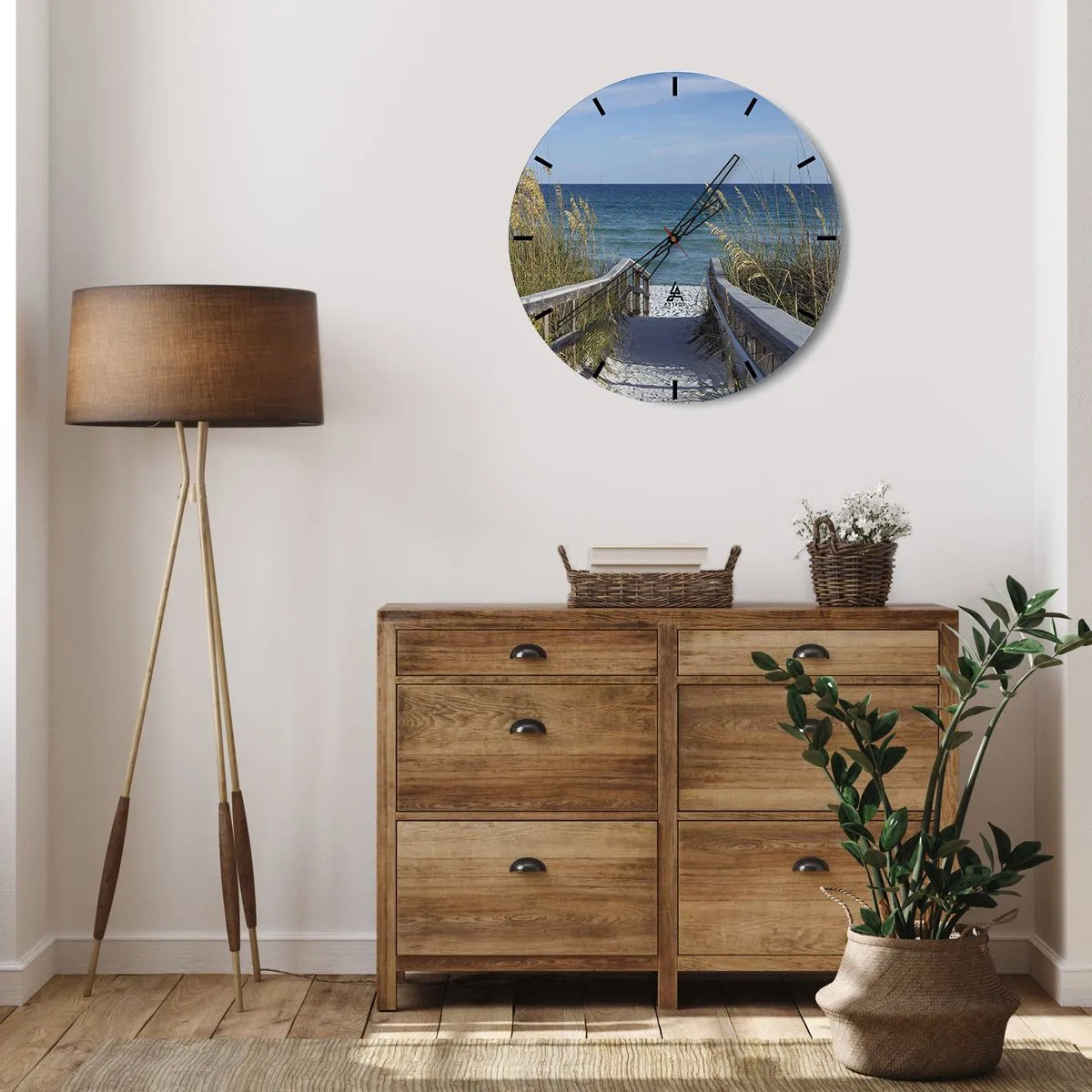 Nástěnné hodiny - Vchod na pláž s výhledem na moře - 30x30cm - Na slunci, ve větru - Moderní nástěnná dekorace do obývacího pokoje, kuchyně a ložnice ARTTOR