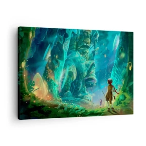 Obraz na plátně - Kouzelný les s postavou průzkumníka - 70x50cm - Z velké Knihy pohádek - Moderní nástěnná dekorace do obývacího pokoje a ložnice ARTTOR