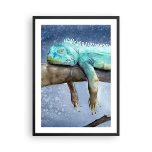 Plakát v černém rámu - Akvarelový obraz leguána odpočívajícího na větvi. - 50x70cm - Je to fajn! - Moderní nástěnná dekorace do obývacího pokoje a ložnice ARTTOR