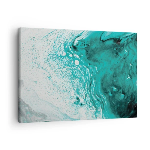 Obraz na plátně - Abstraktní kompozice v tyrkysových odstínech na bílém pozadí - 70x50cm - Propadnout v bílé a tyrkysové - Moderní nástěnná dekorace do obývacího pokoje a ložnice ARTTOR