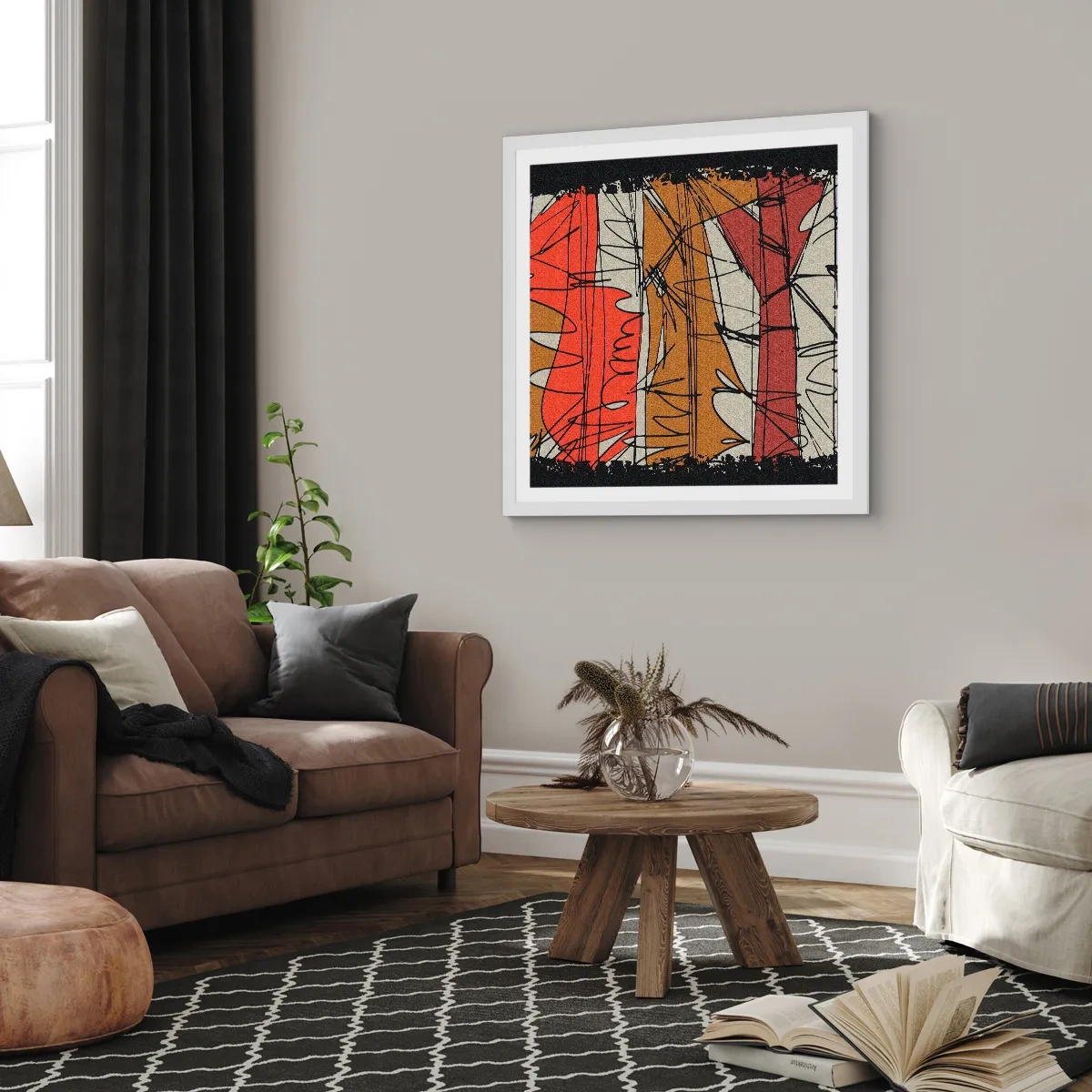 Plakát v bílém rámu - Spontánní kompozice - 60x60 cm