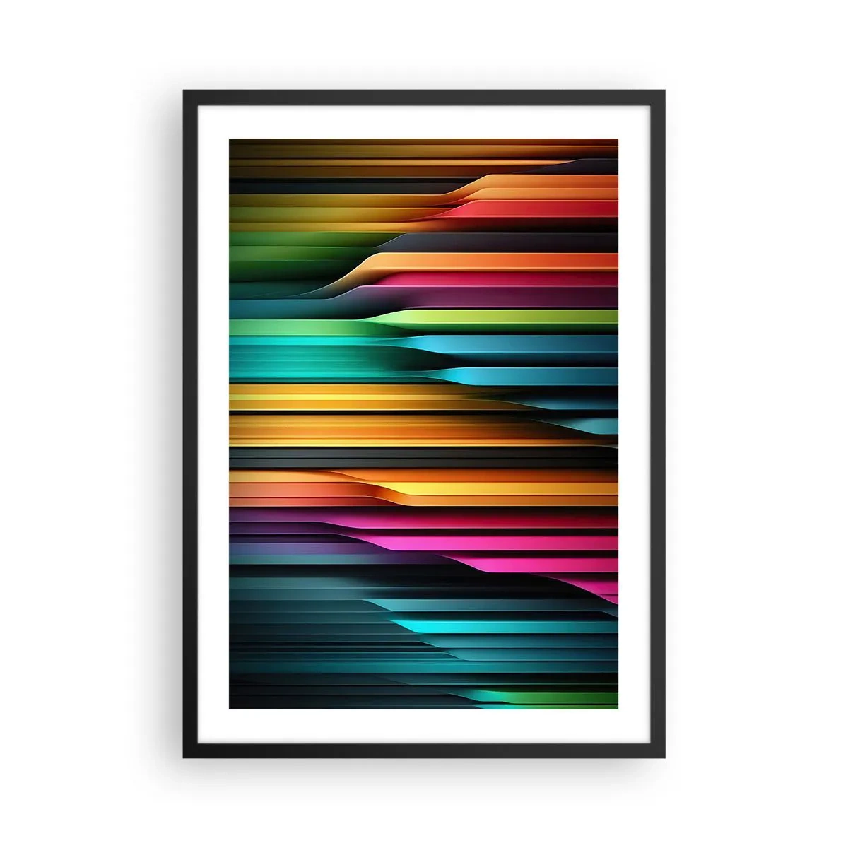 Plakát v černém rámu - Barevné pruhy ve futuristickém stylu - 50x70cm - Světelné varhany - Moderní nástěnná dekorace do obývacího pokoje a ložnice ARTTOR