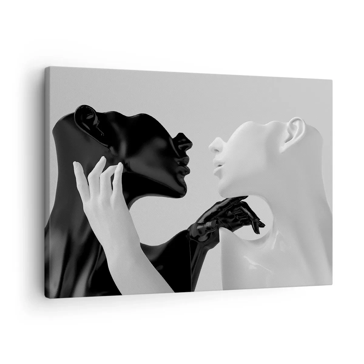 Obraz na plátně - Černobílé siluety v dynamickém detailním záběru - 70x50cm - Přitažlivost – touha - Moderní nástěnná dekorace do obývacího pokoje a ložnice ARTTOR