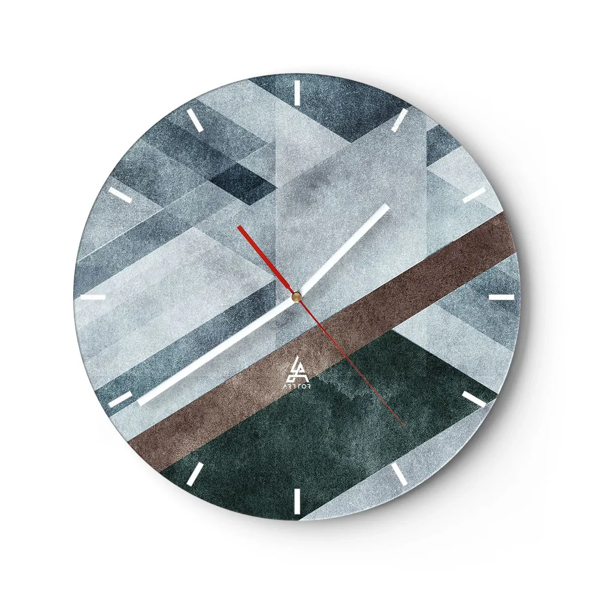 Nástěnné hodiny - Geometrie v odstínech modré, hnědé a šedé - 30x30cm - Sofistikovaná elegance geometrie - Moderní nástěnná dekorace do obývacího pokoje, kuchyně a ložnice ARTTOR