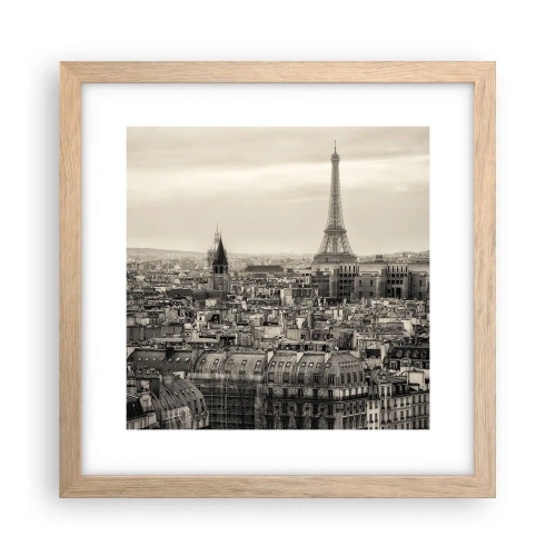 Plakát v rámu světlý dub - Nad střechami Paříže - 30x30 cm