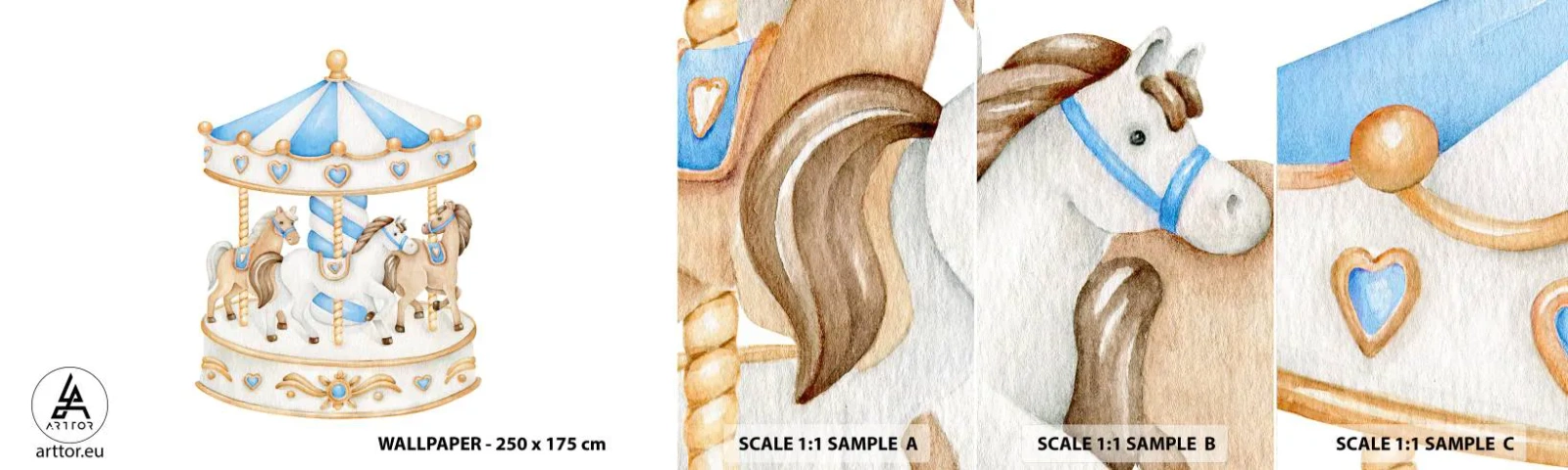 Vzor Fototapety Samolepicí Deluxe Sticker - Sladké dětství - Koně, Kolotoč, Dětské - 100x30 cm