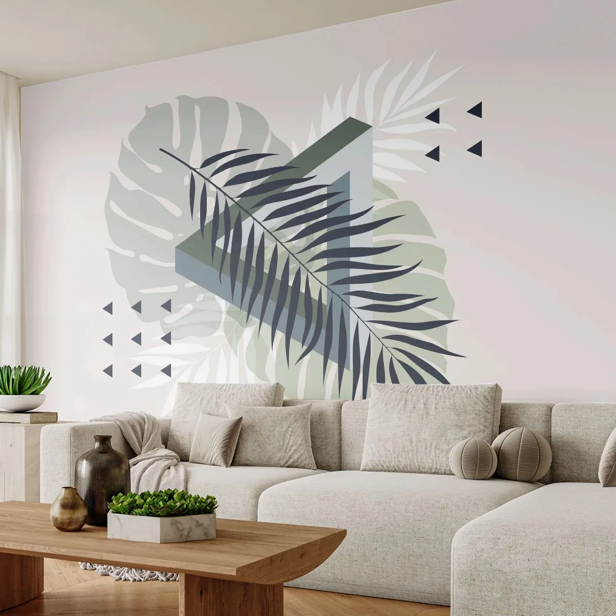 Fototapeta Premium Sand - Příroda a geometrie – dva řády? - List Monstera, Palmový list, Grafika - 150x105 cm