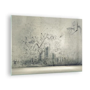 Obraz na skle - Grafická skica s obchodními a kreativními prvky - 70x50cm - Můj skvělý městský život - Moderní nástěnná dekorace do obývacího pokoje a ložnice ARTTOR