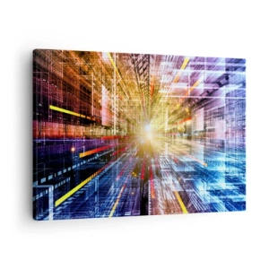 Obraz na plátně - Dynamická světla ve futuristické chodbě - 70x50cm - Osvětlená chodba - Moderní nástěnná dekorace do obývacího pokoje a ložnice ARTTOR