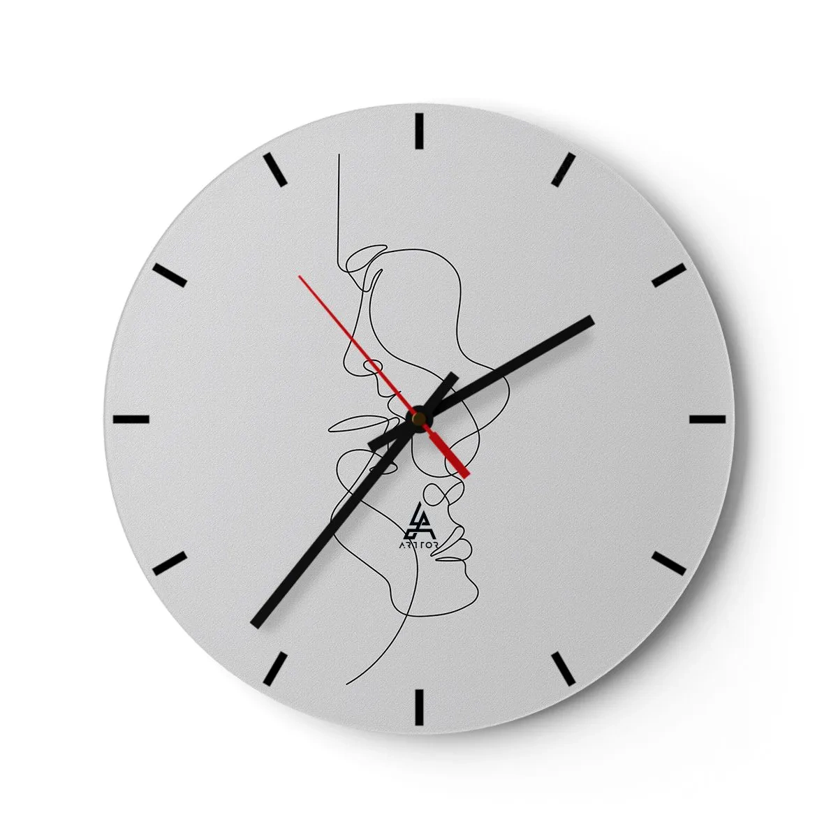 Nástěnné hodiny - Minimalistické obrysy obličeje v černých čarách na bílém pozadí - 30x30cm - Žár vášnivých tužeb - Moderní nástěnná dekorace do obývacího pokoje, kuchyně a ložnice ARTTOR