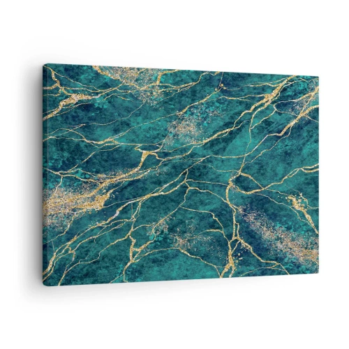 Obraz na plátně - Texturovaný mramorový vzor v odstínech tyrkysové a zlaté - 70x50cm - Zlatá žíla - Moderní nástěnná dekorace do obývacího pokoje a ložnice ARTTOR