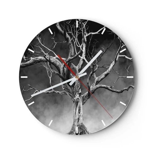 Nástěnné hodiny - Suchý strom na pozadí temných mraků v monochromatických tónech - 30x30cm - Původní a svaté - Moderní nástěnná dekorace do obývacího pokoje, kuchyně a ložnice ARTTOR