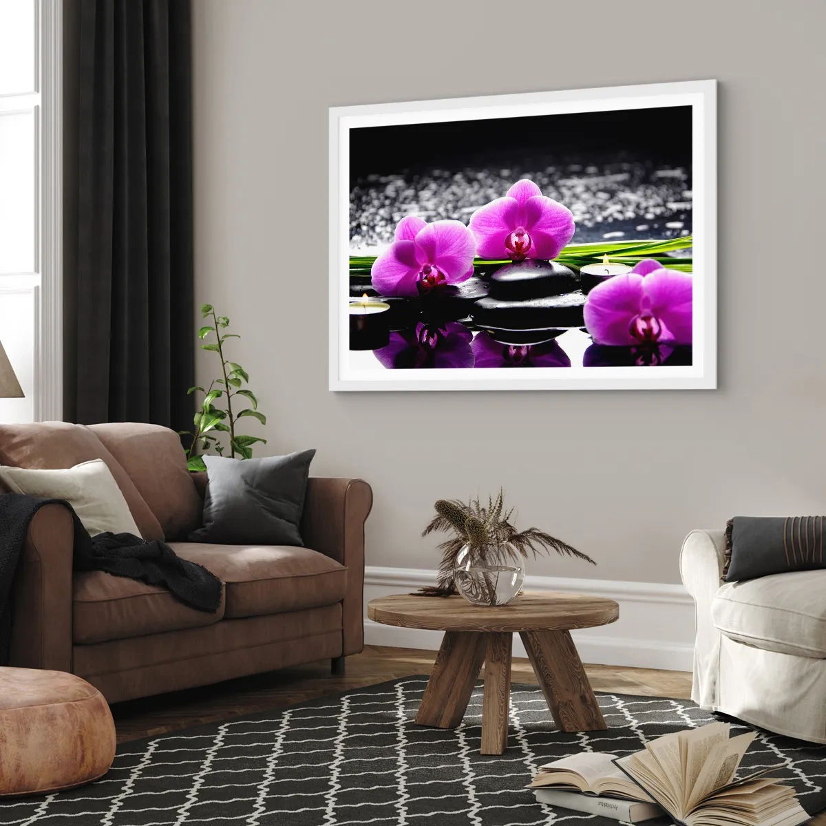 Plakát v bílém rámu - Utonout v tichu a klidu - 70x50 cm