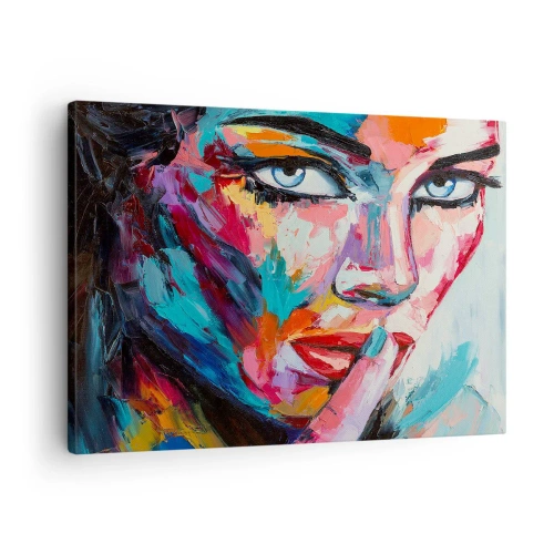 Obraz na plátně - Barevný portrét ženy v abstraktním stylu - 70x50cm - Naše první tajemství - Moderní nástěnná dekorace do obývacího pokoje a ložnice ARTTOR
