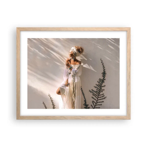 Plakát v rámu světlý dub - Slunce a dívka - 50x40 cm