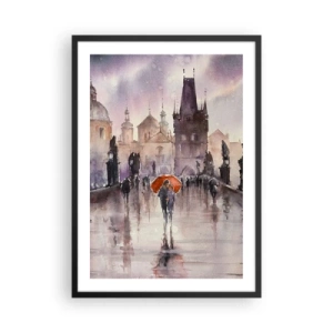 Plakát v černém rámu - Romantická procházka po mostě za deštivého dne - 50x70cm - Lidé se nemění - Moderní nástěnná dekorace do obývacího pokoje a ložnice ARTTOR