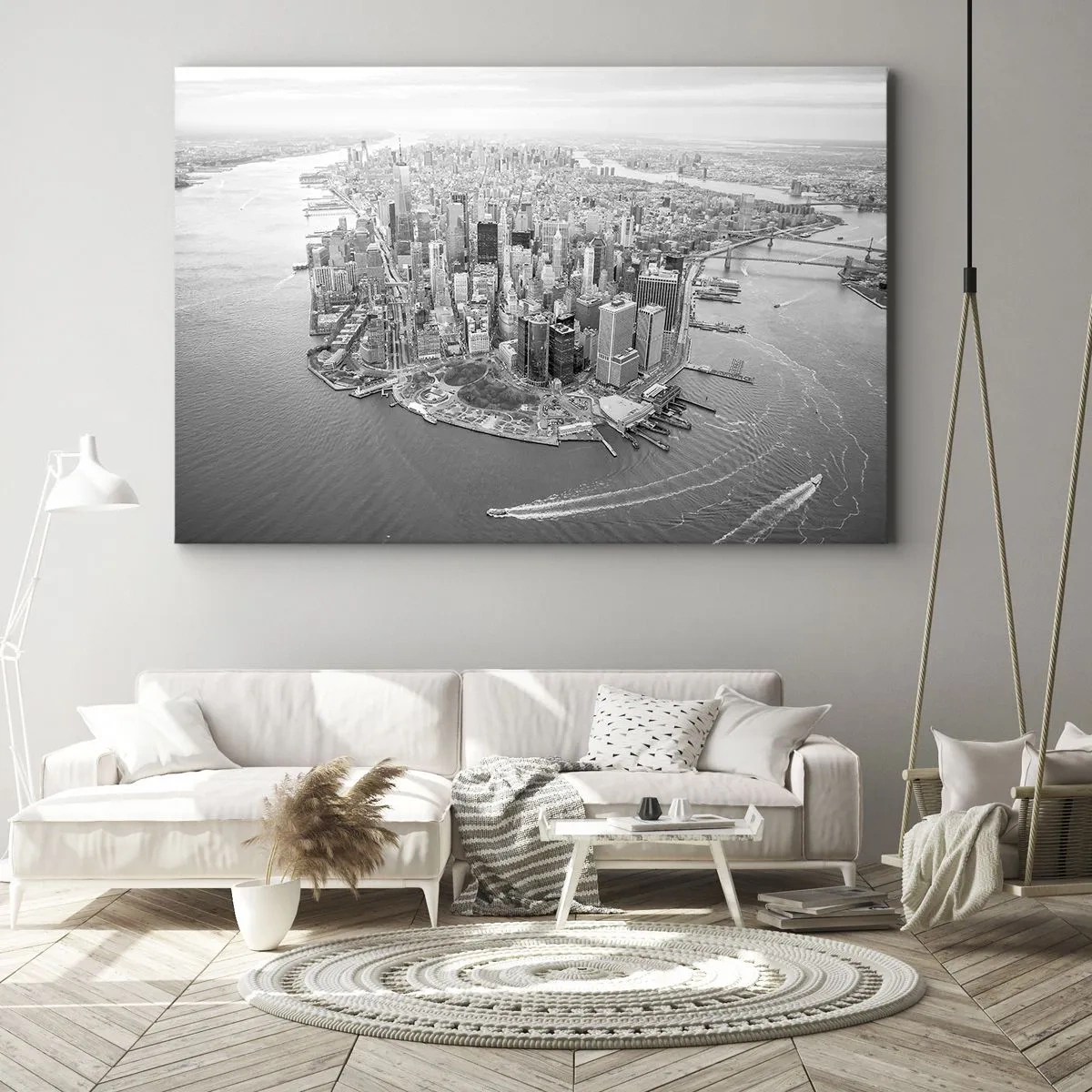 Obraz na plátně - Letecký pohled na Manhattan v černé a bílé - 70x50cm - Jak nemilovat? - Moderní nástěnná dekorace do obývacího pokoje a ložnice ARTTOR
