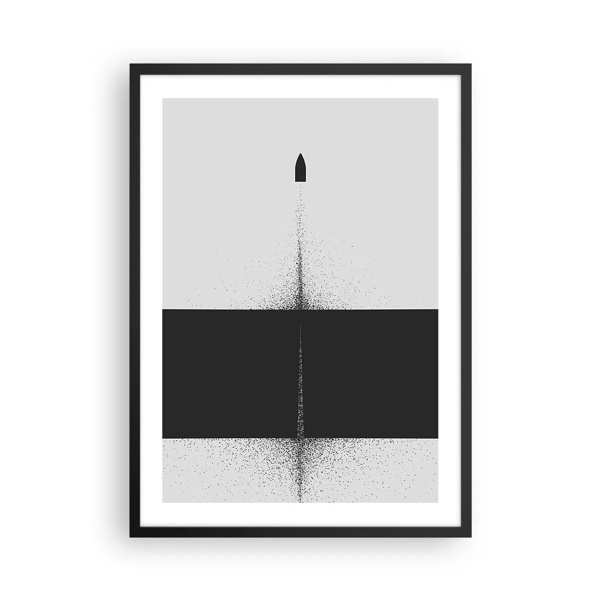Plakát v černém rámu - Minimalistická abstrakce s raketou na rozděleném pozadí - 50x70cm - Přímo k cílu - Moderní nástěnná dekorace do obývacího pokoje a ložnice ARTTOR