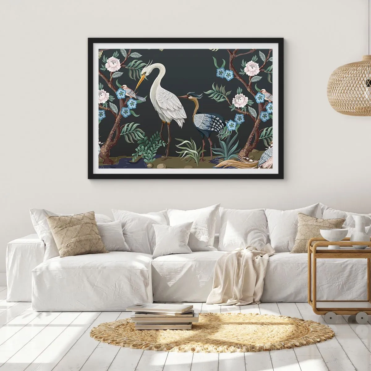 Plakát v černém rámu - Ptačí průvod - 100x70 cm