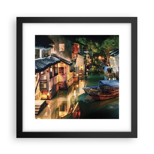 Plakát v černém rámu - Večer na čínské ulici - 30x30 cm