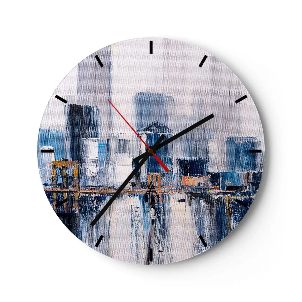 Nástěnné hodiny - Impresionistické panorama města s mrakodrapy a mostem - 30x30cm - Newyorská imprese - Moderní nástěnná dekorace do obývacího pokoje, kuchyně a ložnice ARTTOR