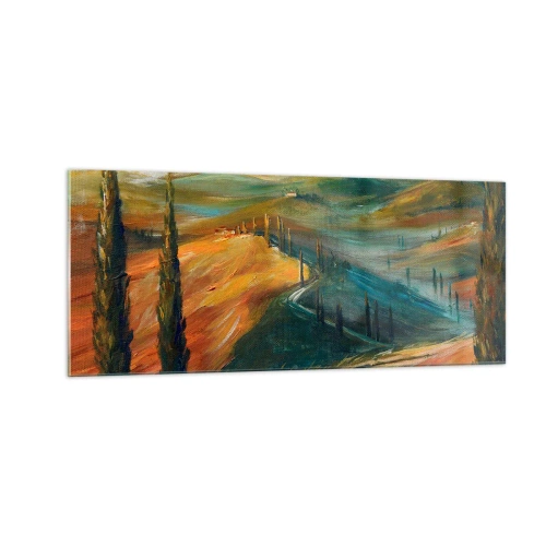 Obraz na skle - Toskánská krajina - 100x40 cm