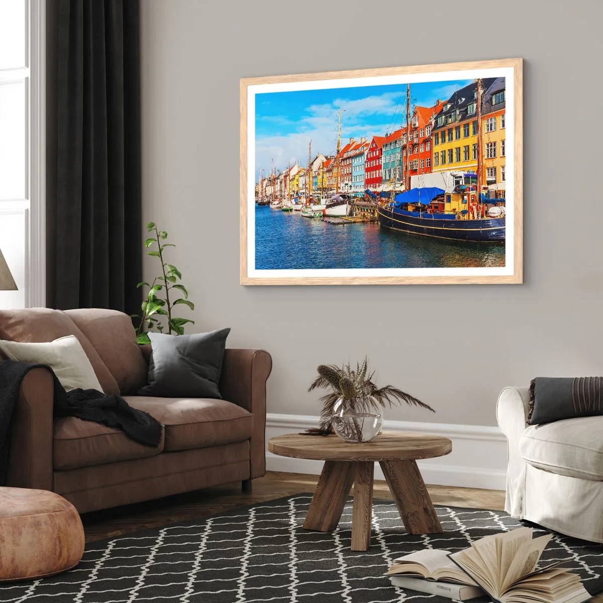 Plakát v rámu světlý dub - Radostné nábřeží - 100x70 cm