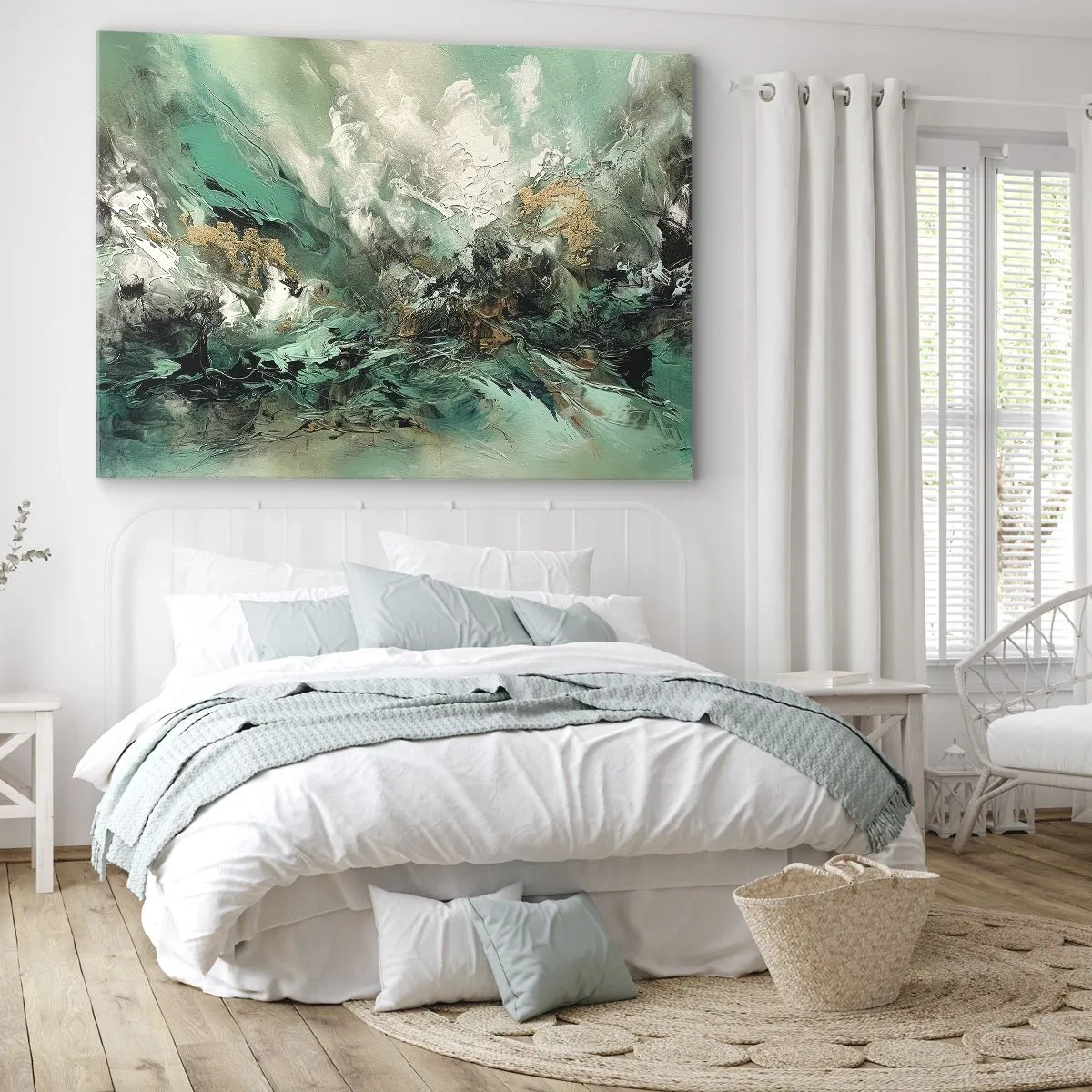 Obraz na plátně - Smaragdově černé vlnobití - 70x50 cm