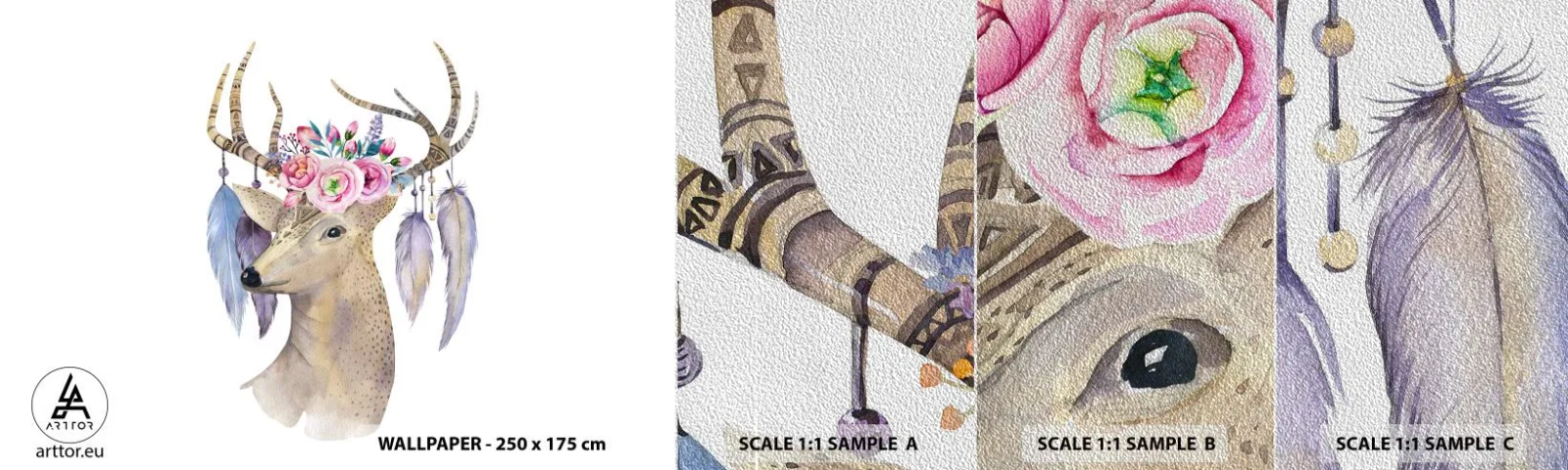 Vzor Fototapety Premium Sand - Průvodce duše - jemný, nevinný - Abstrakce, Zvířata, Jelen - 100x30 cm