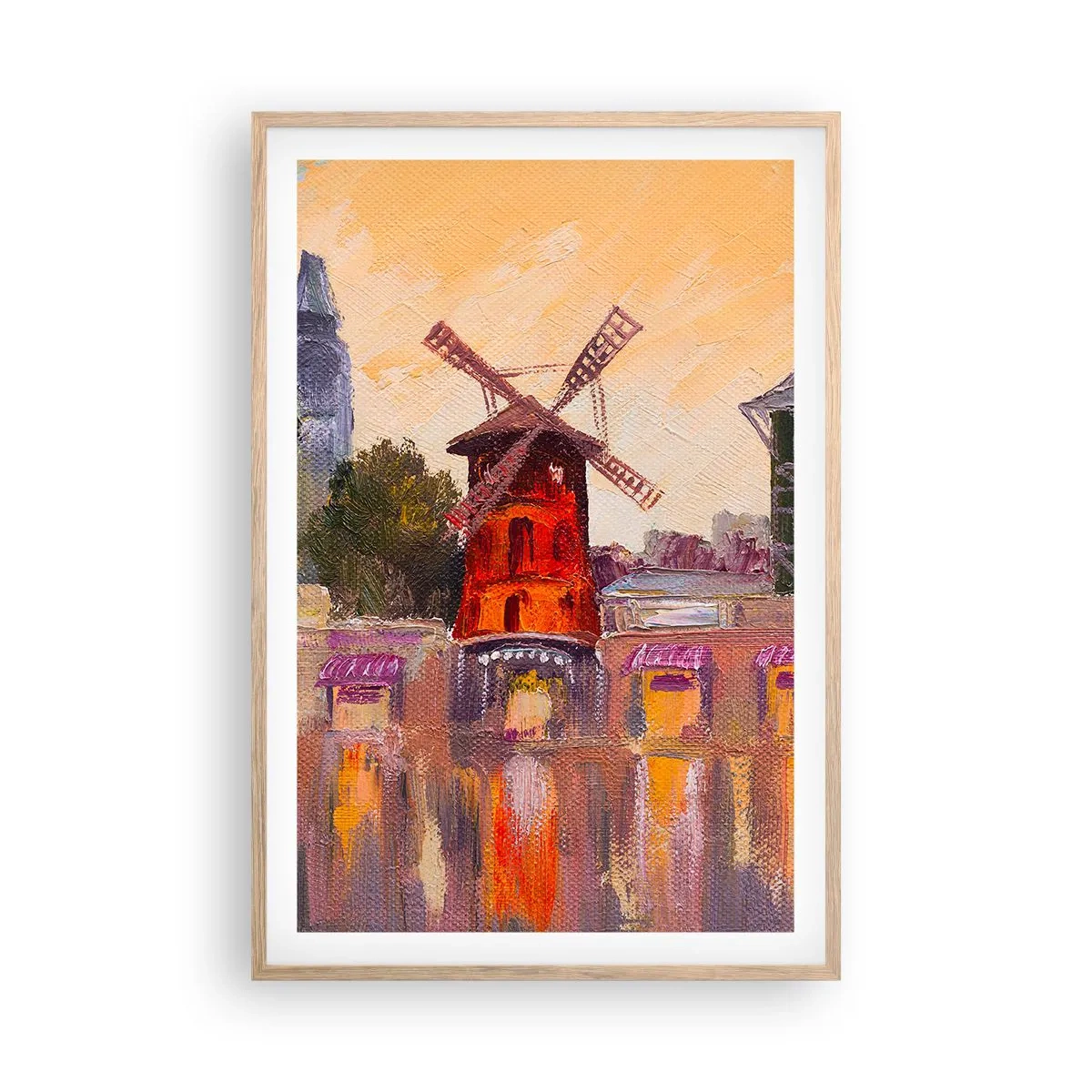 Plakát v rámu světlý dub - Pařížské ikony – Moulin Rouge - 61x91 cm