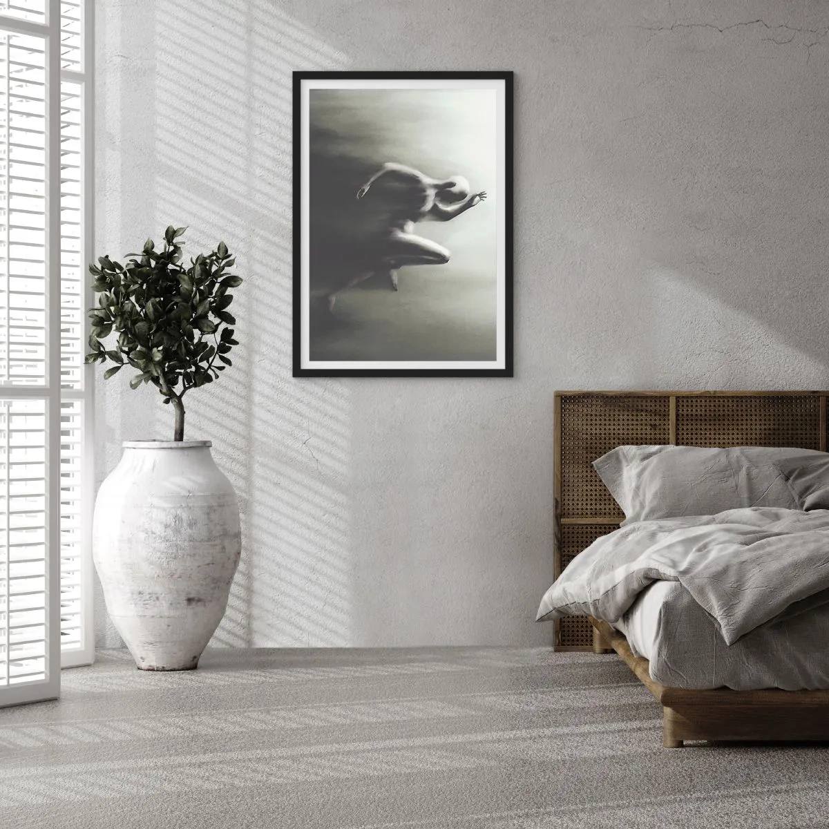 Plakát v černém rámu - Abstraktní postava v pohybu v monochromatických tónech. - 50x70cm - Nezastavitelný - Moderní nástěnná dekorace do obývacího pokoje a ložnice ARTTOR