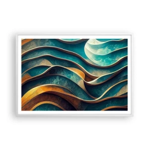 Plakát v bílém rámu - Meandry modré - 100x70 cm