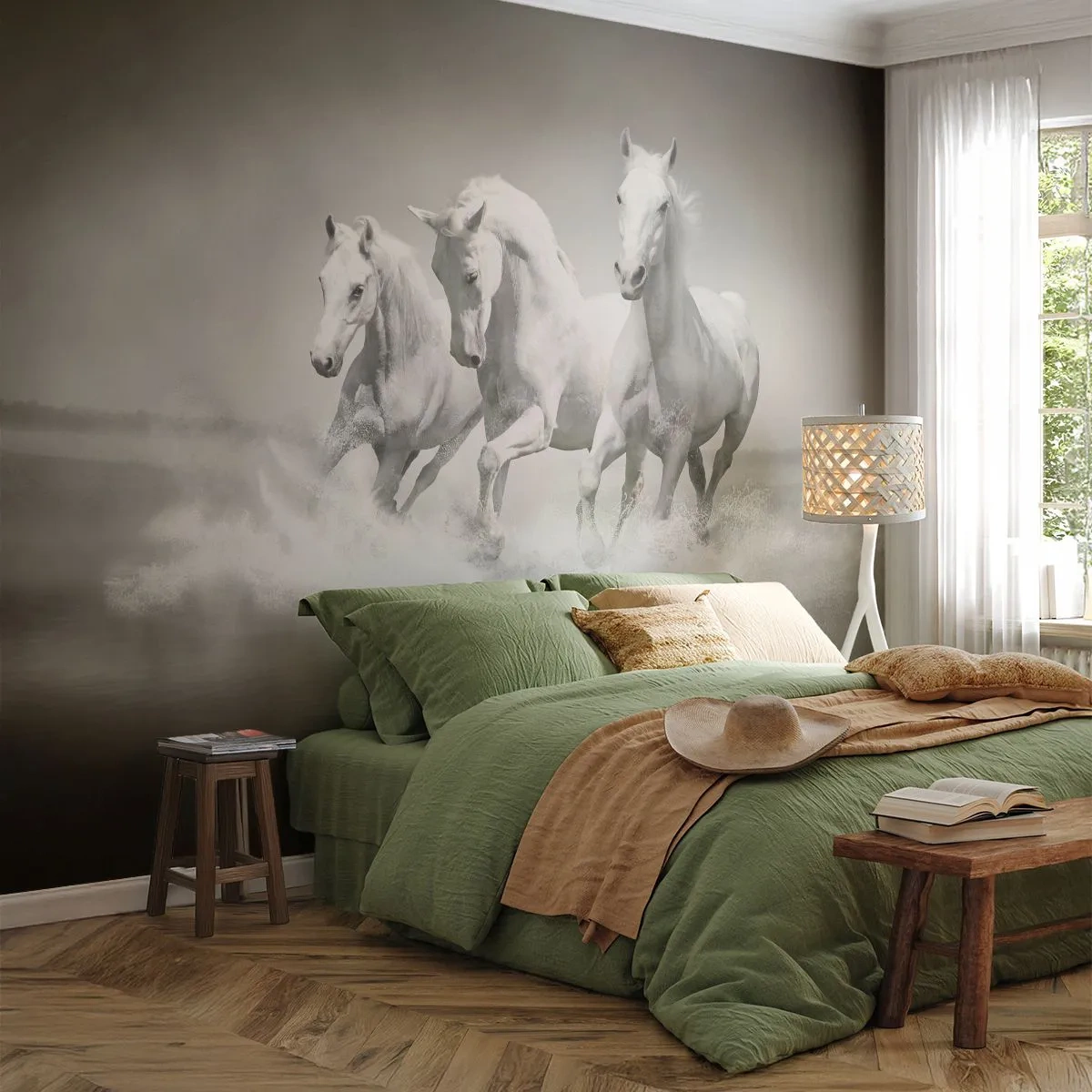 Fototapeta Samolepicí Deluxe Sticker - Bílé šílenství - Zvířata, Koně, Příroda - 250x175 cm