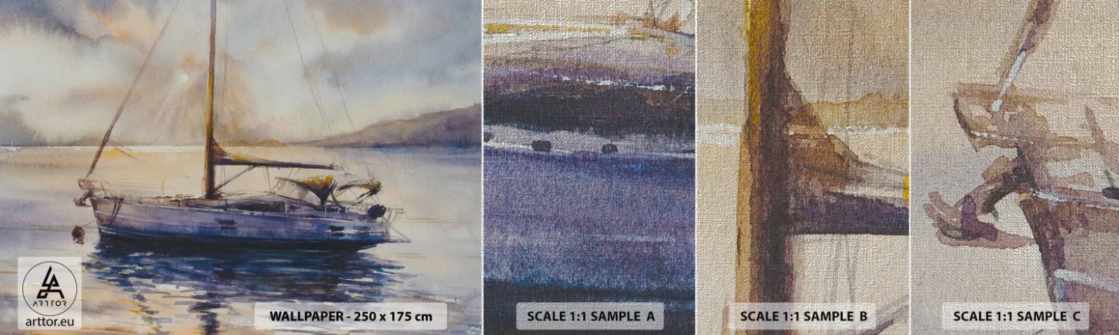 Vzor Fototapety Premium Canvas - Večer v zátoce - Plachetnice, Rybolov, Pobřeží - 100x30 cm