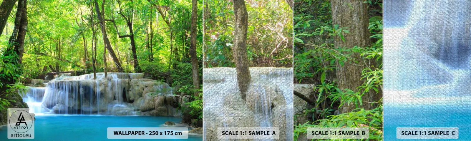 Vzor Fototapety Premium Canvas - Utonout v tyrkysu a zeleni - Krajina, Vodopád, Kaskáda - 100x30 cm