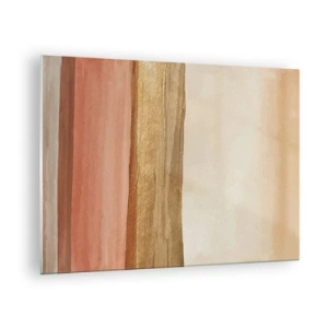 Obraz na skle - Abstraktní pruhy v teplých odstínech béžové a zlaté - 70x50cm - Vertikální kompozice - Moderní nástěnná dekorace do obývacího pokoje a ložnice ARTTOR