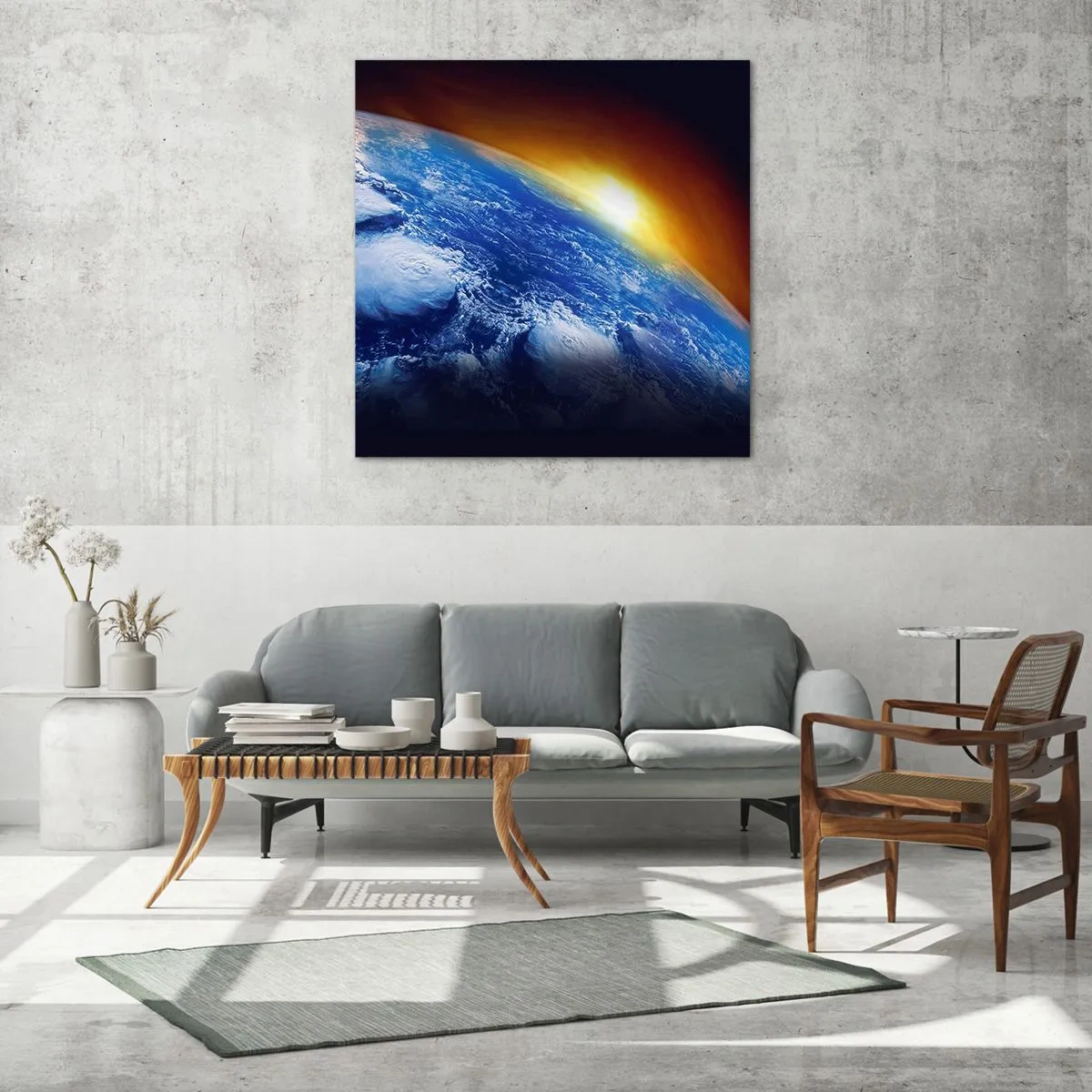 Obraz na skle - Východ slunce nad modrou planetou - 70x70 cm