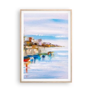 Plakát v rámu světlý dub - Vícebarevný městský přístav - 70x100 cm